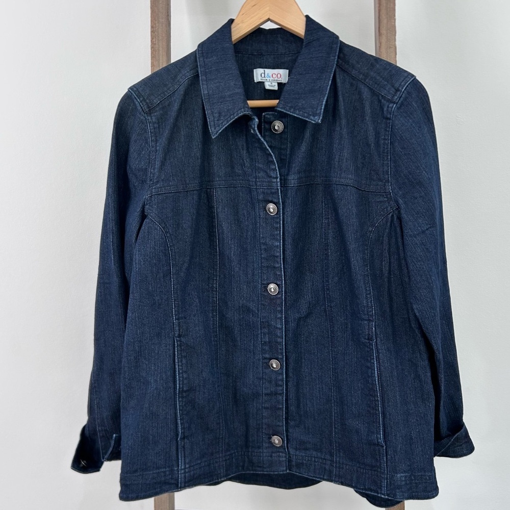 D & Co Denim + Company Women's Denim Blazer Jacket Dark Blue Wash Women’s Small